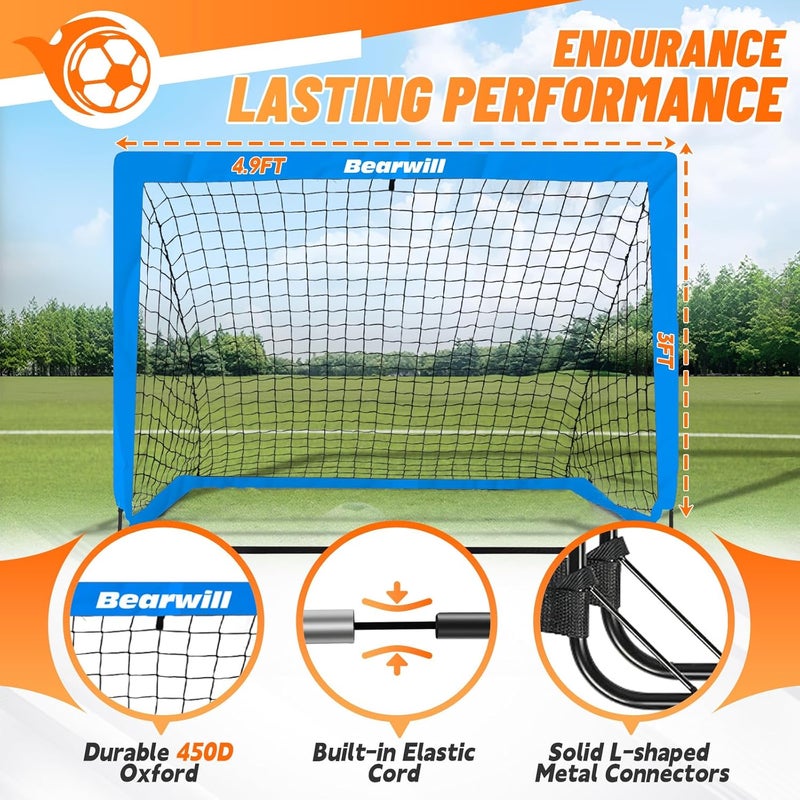 Bearwill Soccer Goal, Kids Soccer Goals for Backyard Set of 2, 4x3ft Portable Soccer Goal Pop Up Soccer Net, Kids Soccer Net Training Equipment with Soccer Ball, Ladder, Cones, Targets - Image 3